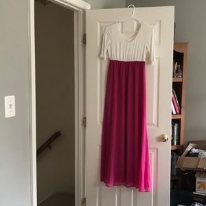 Pink Blush Pink and White Maternity  Maxi Dress